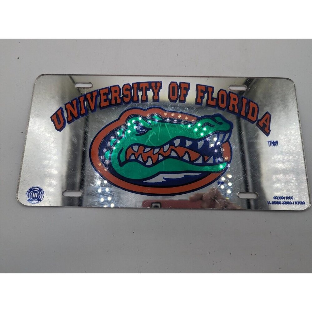 FLORIDA GATORS MIRROR ACRYLIC CAR TAG W/ GATOR HEAD LOGO - Picture 3 of 5